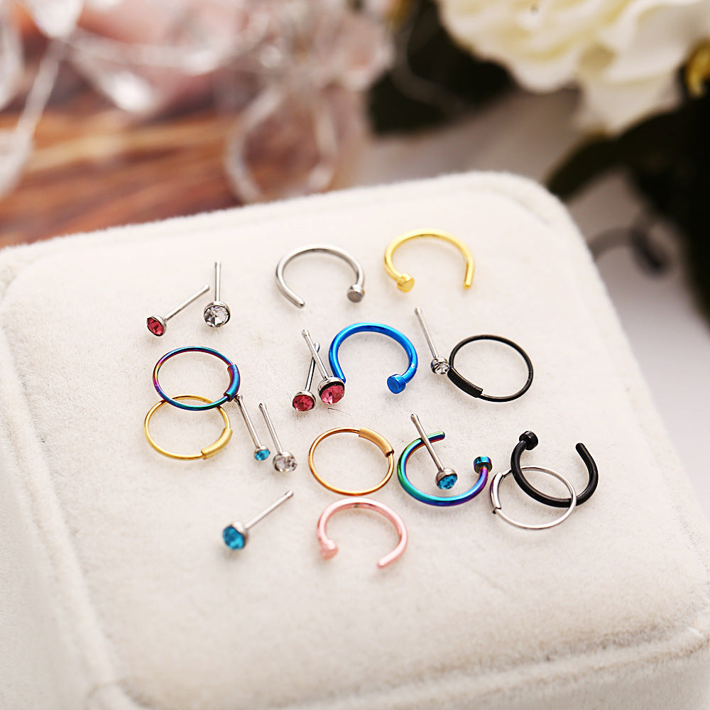 Nose studs C-shaped nose rings 22 piercing mixed set