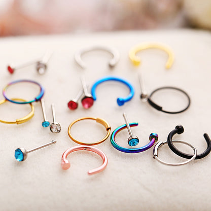 Nose studs C-shaped nose rings 22 piercing mixed set