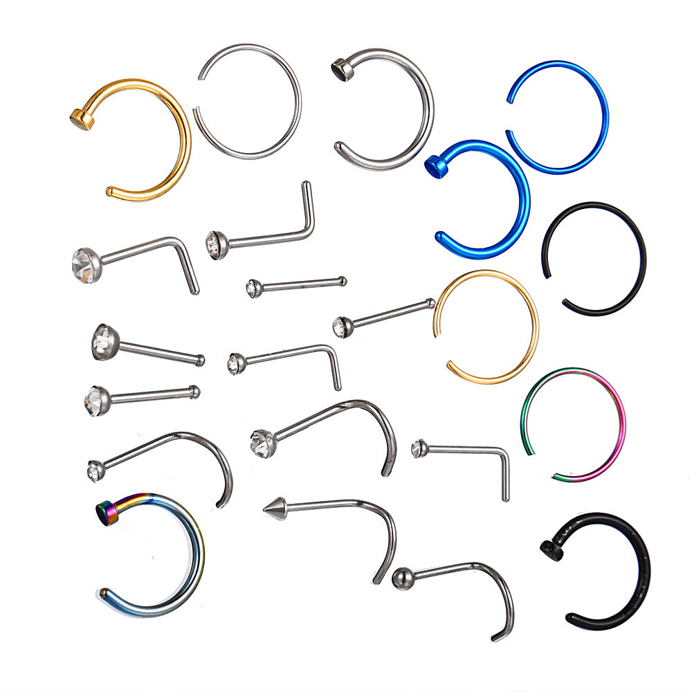 Nose studs C-shaped nose rings 22 piercing mixed set