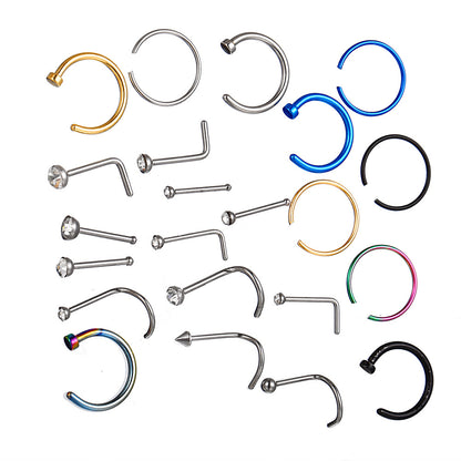 Nose studs C-shaped nose rings 22 piercing mixed set