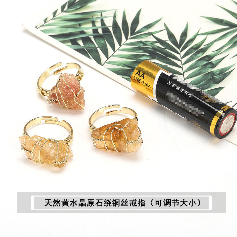 Crystal electroplated rough stone winding ring