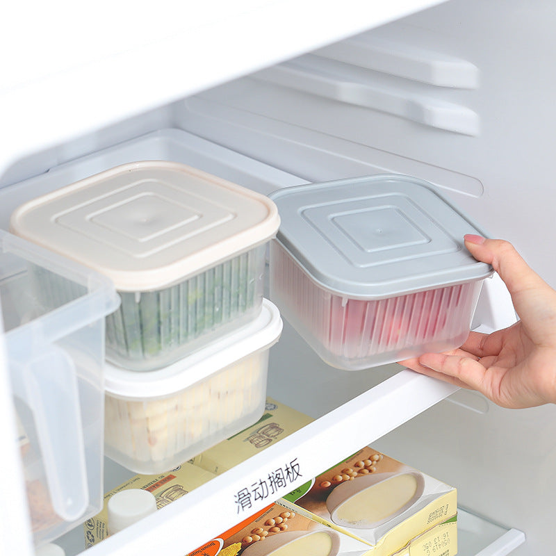 Storage Box, Refrigerator Fruit & Vegetable Container with Lid and Draining Tray