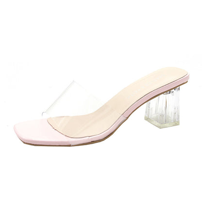 Crystal thick heel with transparent cool slippers