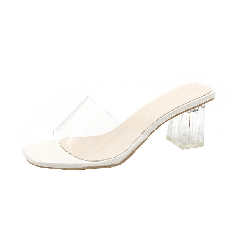 Crystal thick heel with transparent cool slippers