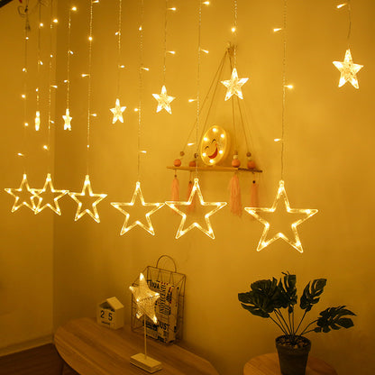 Solar Christmas Curtain Lights Star and Moon Lights String Lights