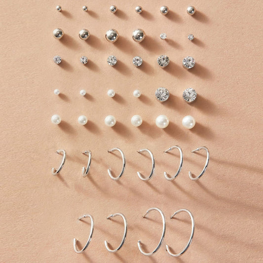 Pearl and zircon earrings set 20 pairs