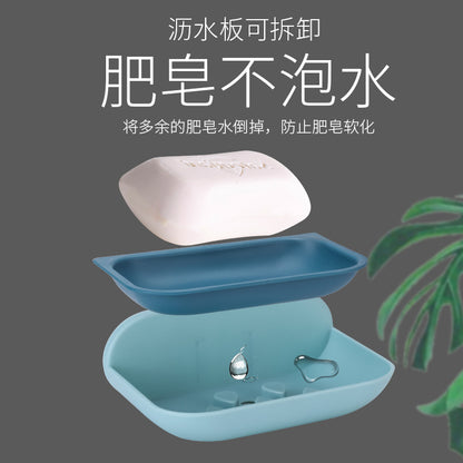 Double-layer quick-drain non-marking wall-mounted plastic soap box