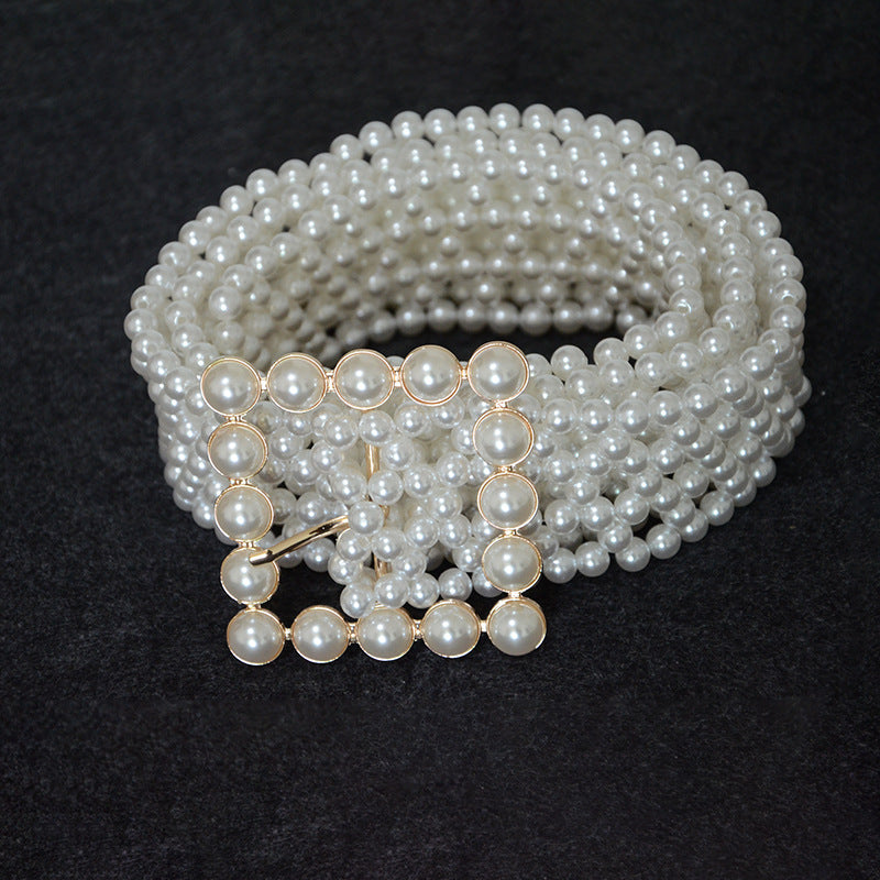 Super wide pearl waist chain