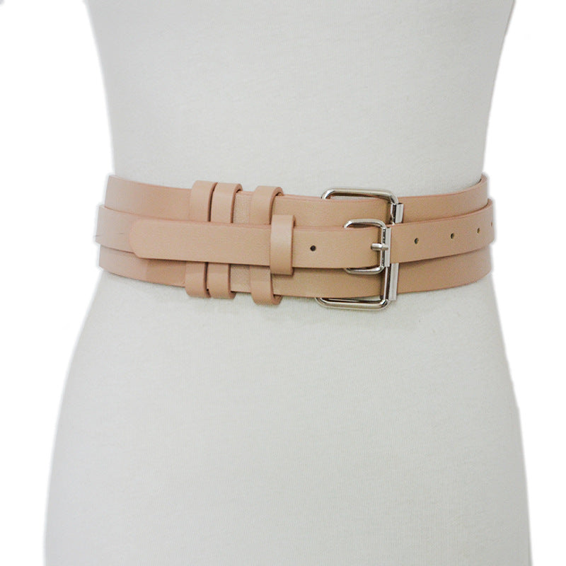 Versatile square buckle decorative wide belt