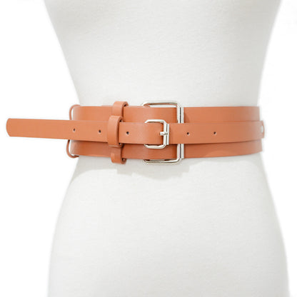 Versatile square buckle decorative wide belt