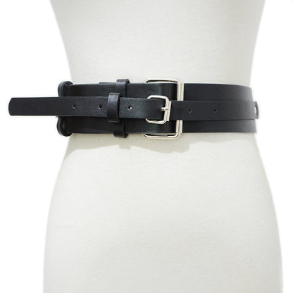 Versatile square buckle decorative wide belt