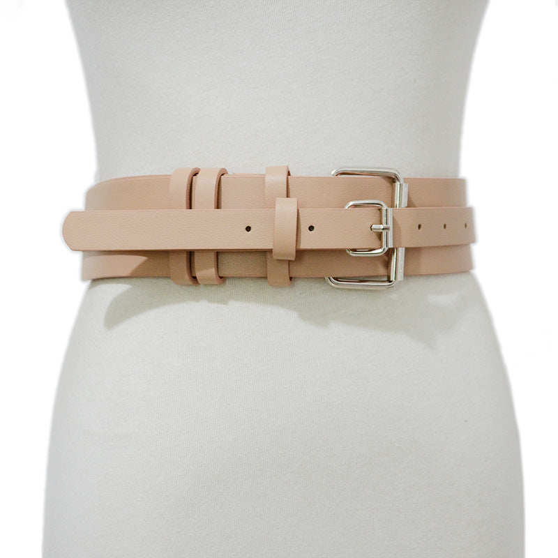 Versatile square buckle decorative wide belt