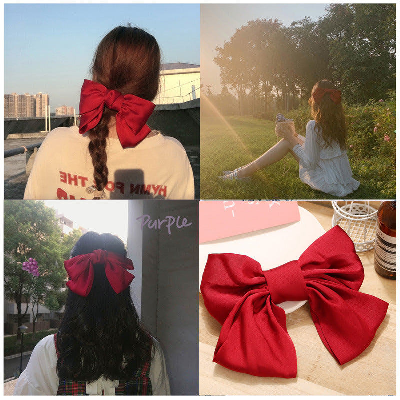 French retro romantic big red bow hairpin