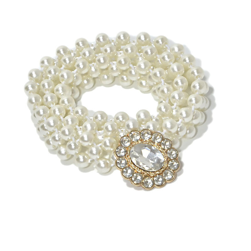 Three-row elastic pearl waist chain