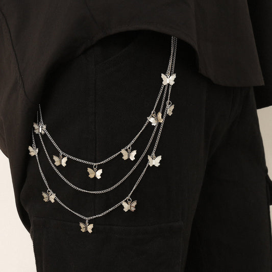 Multi-layer chain small butterfly pendant waist chain