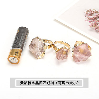 Natural crystal rough stone ring