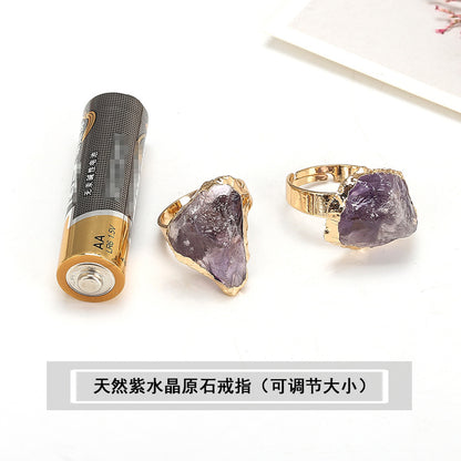 Natural crystal rough stone ring