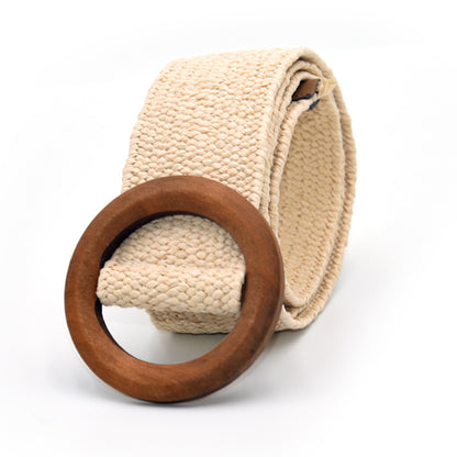 Wooden buckle braided rubber band belt