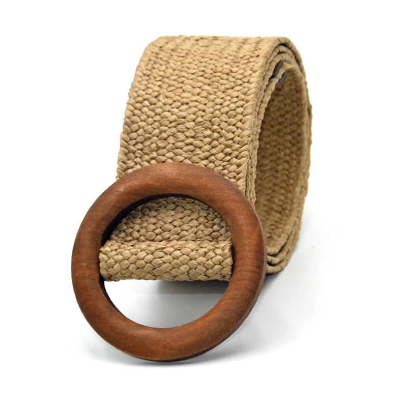 Wooden buckle braided rubber band belt