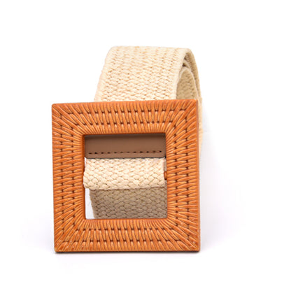 Wooden buckle braided rubber band belt