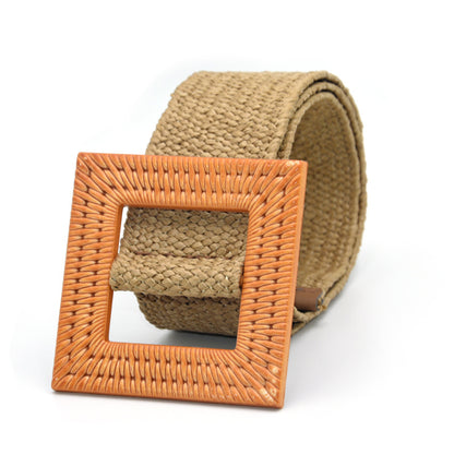 Wooden buckle braided rubber band belt