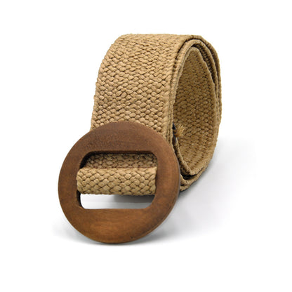 Wooden buckle braided rubber band belt