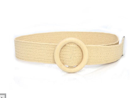 Wooden buckle braided rubber band belt