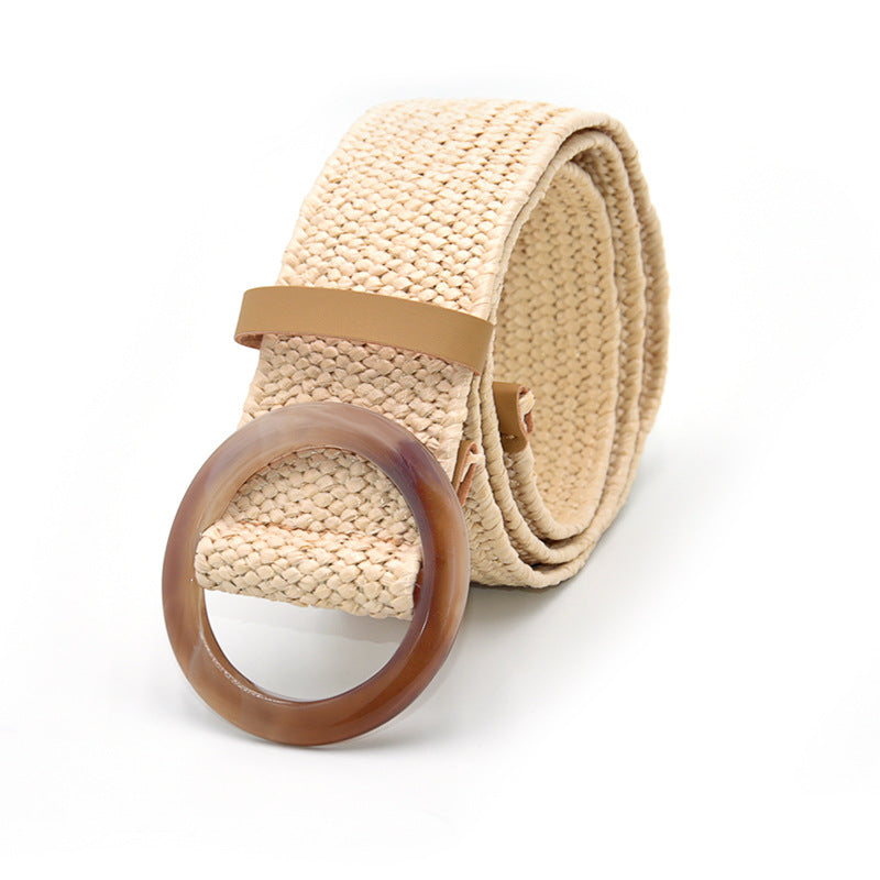 Wooden buckle braided rubber band belt