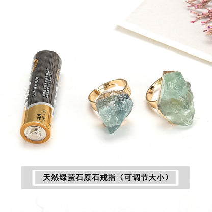 Natural crystal rough stone ring