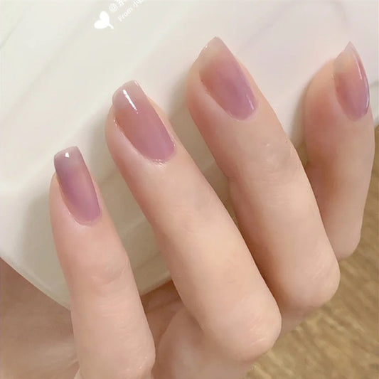 Grape Purple Jelly Semi-Transparent Fake Nails