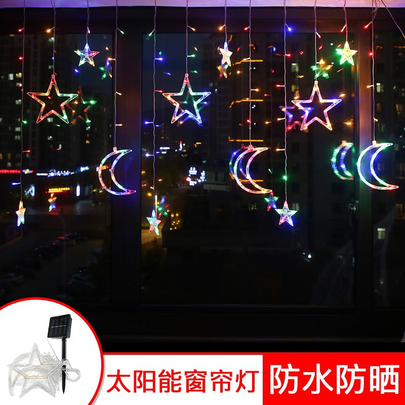 Solar Christmas Curtain Lights Star and Moon Lights String Lights