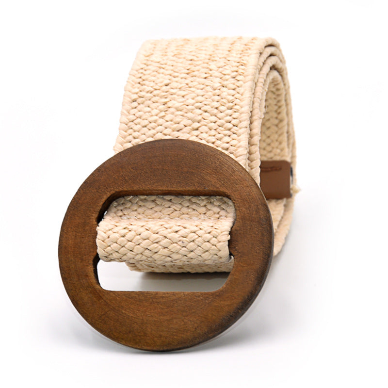 Wooden buckle braided rubber band belt