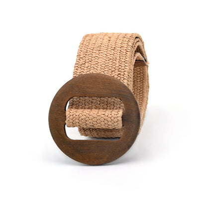 Wooden buckle braided rubber band belt