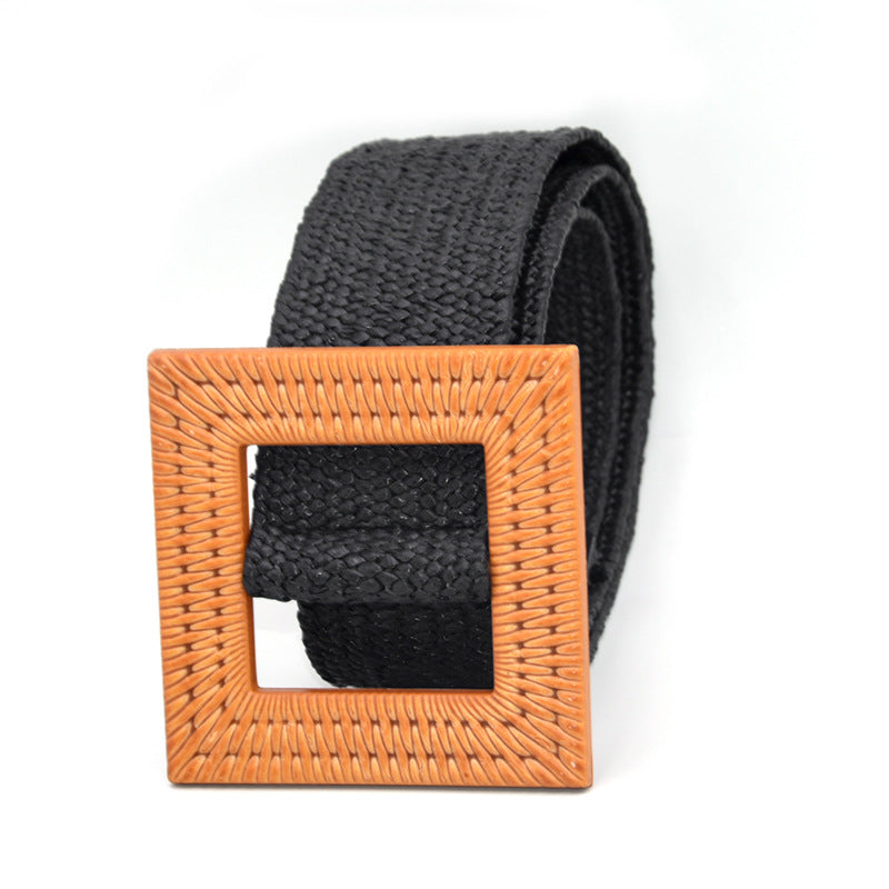 Wooden buckle braided rubber band belt