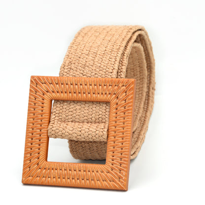 Wooden buckle braided rubber band belt