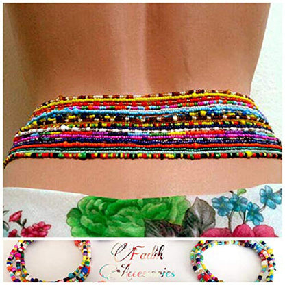 Handmade beaded contrasting color rice bead waist chain set