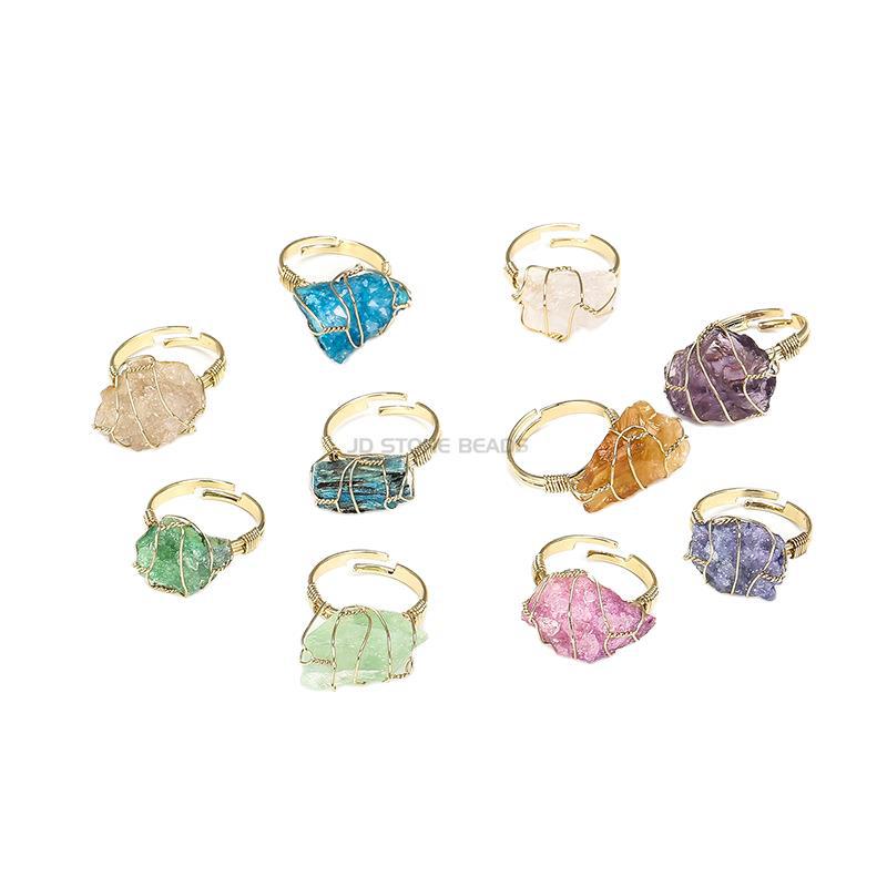 Crystal electroplated rough stone winding ring