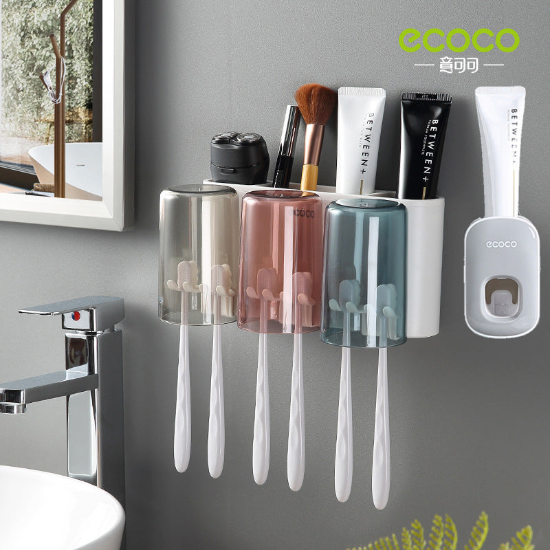 Wall-Mounted Toothbrush Holder, No-Punch Bathroom Set