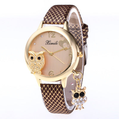 Owl crystal pendant belt watch