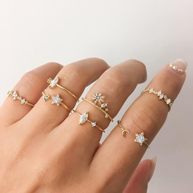 Star Moon Ring Set 7-piece