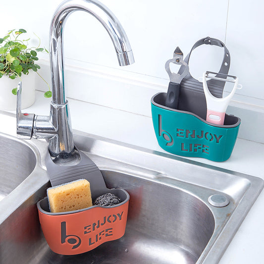 Kitchen Sink Draining Basket with Hanging Bag, Faucet Sponge Holder