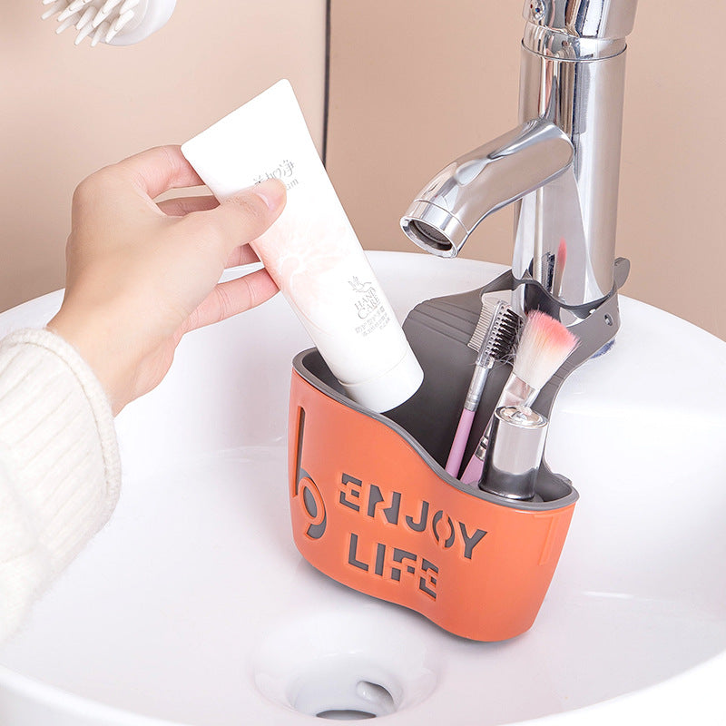 Kitchen Sink Draining Basket with Hanging Bag, Faucet Sponge Holder