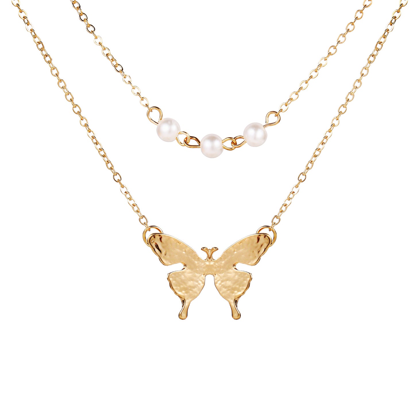 Double Layer Imitation Pearl Butterfly Necklace