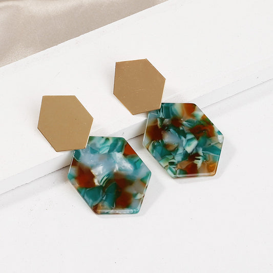 Hexagonal rhombus metal earrings fashion