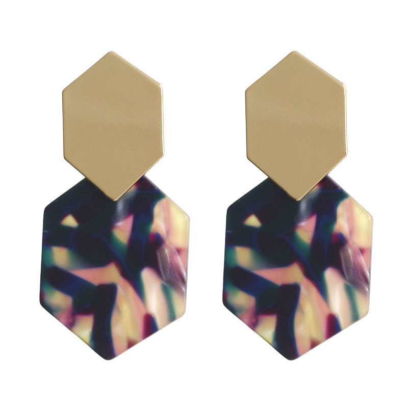 Hexagonal rhombus metal earrings fashion