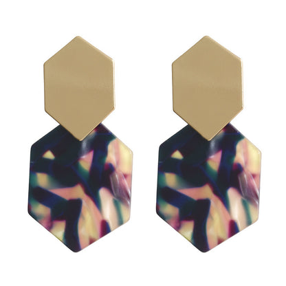 Hexagonal rhombus metal earrings fashion