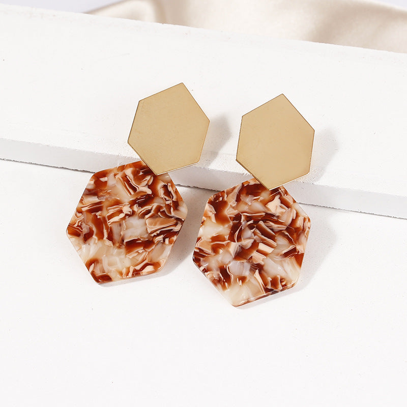 Hexagonal rhombus metal earrings fashion