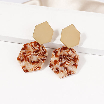 Hexagonal rhombus metal earrings fashion