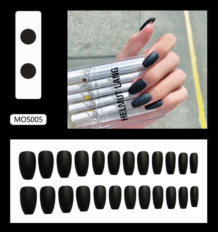 Western Style Black Matte Ballet Fake Nails 24 Pieces