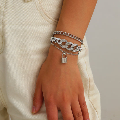 Multi-layer micro-diamond lock pendant bracelet